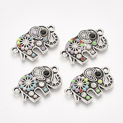 Colorful Alloy Links connectors, with Resin and Rhinestone, Elephant, Antique Silver, Colorful, 14x23x3mm, Hole: 1.5mm