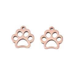Rose Gold 304 Stainless Steel Charms, Dog Paw Prints, Rose Gold, 12.9x11.8x1mm, Hole: 1.3mm