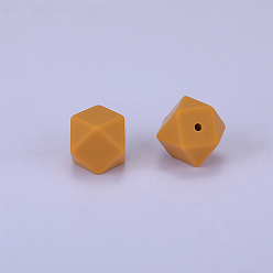 Amarilla Oscura Cuentas de silicona hexagonales, masticar cuentas para mordedores, diy collares de enfermería haciendo, vara de oro oscuro, 23x17.5x23 mm, agujero: 2.5 mm
