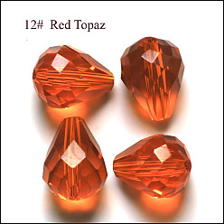 Orange Foncé Imitations de perles de cristal autrichien, grade de aaa, facette, goutte , orange foncé, 8x10mm, Trou: 0.9~1mm
