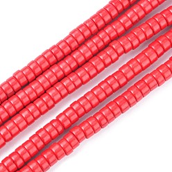 FireBrick Synthetic Turquoise Beads Strands, Heishi Beads, Dyed, Flat Round/Disc, FireBrick, 6x3mm, Hole: 1mm, about 135pcs/strand, 15.75 inch