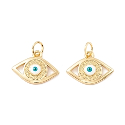 White Rack Plating Brass Enamel Pendants, with Jump Ring, Cadmium Free & Nickel Free & Lead Free, Real 18K Gold Long-Lasting Plated, Evil Eye, White, 11.5x16x2mm, Hole: 3.5mm