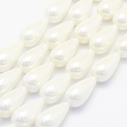 Creamy White Shell Pearl Beads Strands, teardrop, Creamy White, 20.5x10.5mm, Hole: 1mm, about 20pcs/strand, 15.7 inch(40cm)