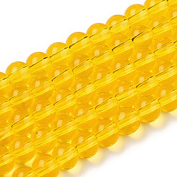 Gold Transparent Glass Beads Strands, Round, Gold, 4~4.5mm, Hole: 0.8mm, about 97~99pcs/strand, 14.76 inch~14.96 inch(37.5~38cm)