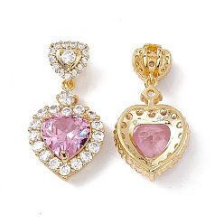 Real 18K Gold Plated Brass Cubic Zirconia European Dangle Charms, Heart Pendant, Real 18K Gold Plated, 30x16x7.5mm, Hole: 4.5x3.5mm
