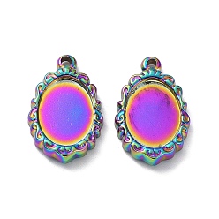 Rainbow Color Ion Plating(IP) 304 Stainless Steel Pendant Cabochon Settings, Oval, Rainbow Color, Tray: 14x10mm, 23x14x3mm, Hole: 1.8mm