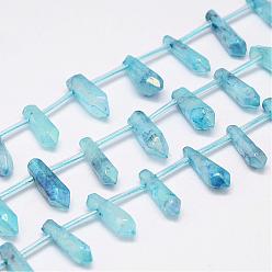 Blue Natural Crystal Pointed Bead Strands, Dyed, Bullet, Blue, 15~22x5~11x5~11mm, Hole: 2mm