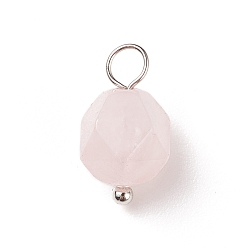 Quartz Rose Pendentifs en quartz rose rose facetté, avec passants en laiton ton platine, breloque ronde taille étoile, 13.5x7.5~8x7.5~8mm, Trou: 3mm