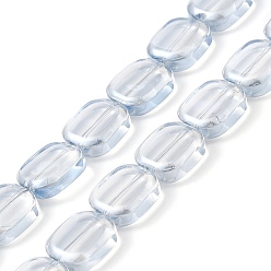 Bleu Acier Clair Brins de perles de verre de galvanoplastie transparentes, perle plaquée lustre, rectangle, bleu acier clair, 12x10x4.5mm, Trou: 1mm, Environ 55 pcs/chapelet, 25.98'' (66 cm)
