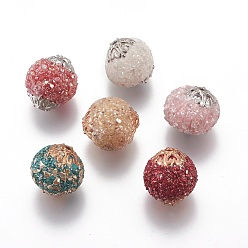 Couleur Mélangete Perles Indonésiennes manuelles, avec les accessoires en métal, ronde, couleur mixte, 19.5x18.5~19mm, Trou: 1.5mm