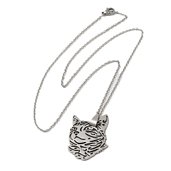 Stainless Steel Color 304 Stainless Steel Pendant Necklaces, Hollow Cat, Stainless Steel Color, 19.49 inch(49.5cm)