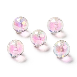 Pink Perles acryliques irisées arc-en-ciel à placage uv bicolore, ronde, rose, 16x16mm, Trou: 3~3.1mm