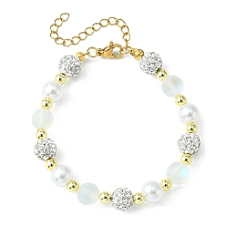 Clair Bracelet de perles rondes en pierre de lune synthétique, hématite et perles en plastique, clair, 6-3/4 pouce (17.2 cm)