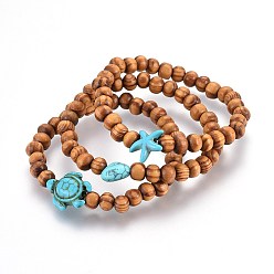 Mixed Stone Wood Beads Stretch Kids Bracelets, with Synthetic Turquoise(Dyed) Beads, 1-3/4 inch(4.5cm)