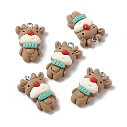 Tan Christmas Theme Opaque Resin Pendants, with Platinum Tone Iron Findings, Reindeer/Stag, Tan, 26x17x8mm, Hole: 2mm
