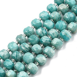 Amazonite Natural Amazonite Beads Strands, with Seed Beads, Faceted, Rondelle, 8x6mm, Hole: 1mm, about 20~22pcs/strand, 7.09 inch(18cm)