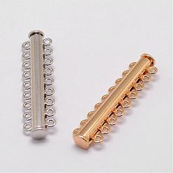 Mixed Color Alloy Magnetic Slide Lock Clasps, 9-Strand, 18-Hole, Tube, Mixed Color, 52x13.5x7mm, Hole: 2mm