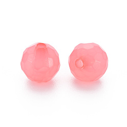 Saumon Perles acryliques transparentes, teint, facette, ronde, Saumon, 8x7.5mm, Trou: 1.6mm, environ1810 pcs / 500 g