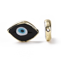 Noir Perles lampwork, perles au chalumeau, faits à la main, avec les accessoires en laiton plaqués or, sans cadmium et sans plomb, oeil de cheval avec mauvais oeil, noir, 14x20x4.5mm, Trou: 1.4mm