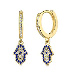 Real 18K Gold Plated 925 Sterling Silver Micro Pave Cubic Zirconia Hoop Earrings for Women, Hamsa Hand Dangle Earrings, with S925 Stamp, Real 18K Gold Plated, 24x7mm