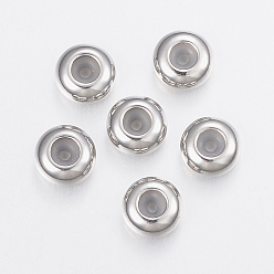 Stainless Steel Color 201 Stainless Steel Bead Spacers, Slider Beads, Stopper Beads, Rondelle, Stainless Steel Color, 7x3.5mm, Hole: 1mm