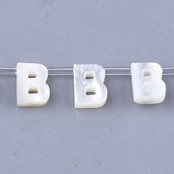 Letter B Perles de coquillage de mer naturelle, coquille de nacre blanche, perles percées, letter.b, 10x2.5~11.5x3mm, Trou: 0.8mm