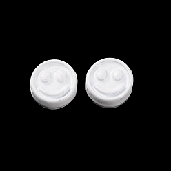 White Spray Painted Alloy Beads, Flat Round with Smiling Face, White, 7.5x4mm, Hole: 2mm