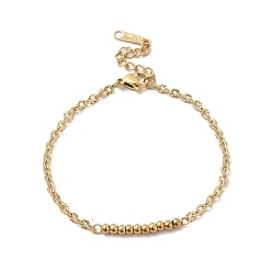 Real 14K Gold Plated Ion Plating(IP) 304 Stainless Steel Round Beaded Link Bracelet with Oval Link Chains for Women, Real 14K Gold Plated, 6-5/8 inch(16.7cm)
