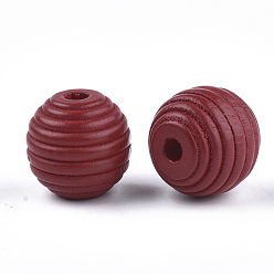 Red Painted Natural Wood Beehive Beads, Round, Red, 18x17mm, Hole: 3.5~4mm