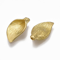 Raw(Unplated) Brass Bead Caps, Nickel Free, Leaf, Raw(Unplated), 14x7.5x3mm, Hole: 1mm