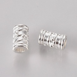 Серебро Сплавочные овальные бусины тибетского стиля , Рифленые бусины, колонка, без кадмия, без никеля и без свинца, серебряные, 9x5.5 мм, отверстие : 3 мм