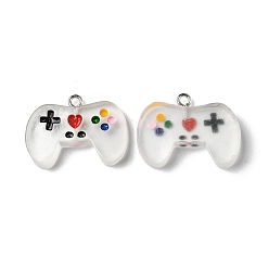 Clear Luminous Transparent Resin Pendants, Game Controller Charms, with Platinum Plated Zinc Alloy Loops, Clear, 20x27.5x5.5mm, Hole: 1.8mm