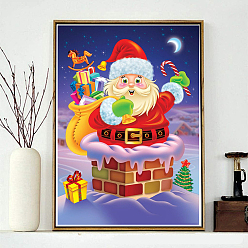 Santa Claus Наборы для рисования алмазов на рождественскую тему, включая сумку со стразами из смолы, алмазная липкая ручка, поднос тарелка и клей глина, Дед Мороз, 400x300 мм