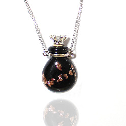 Black Lampwork Crown Perfume Bottle Pendant Necklace Titanium Steel 
Chains for Women, Black, 17.72 inch(45cm)