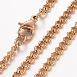 Oro Chapado de iones (ip) 304 collar de acero inoxidable, cadenas del encintado, con broches de langosta, dorado, 23.6 pulgada (600 mm), 2.8 mm
