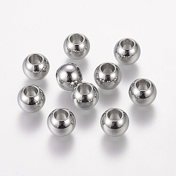 Couleur Acier Inoxydable 304 acier inoxydable perles européennes, Perles avec un grand trou   , baril, 10x8mm, Trou: 5mm