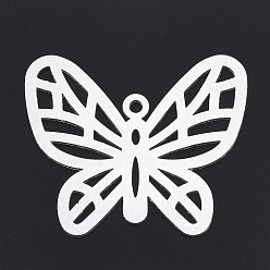Argent Gros pendentifs en aluminium, laser coupé gros pendentifs, papillon, couleur argent plaqué, 41.5x50x1mm, Trou: 3mm