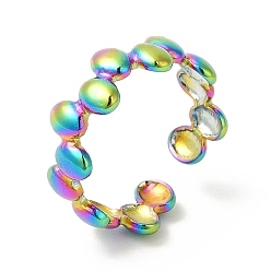 Rainbow Color Placage ionique (ip) 304 anneau de manchette ouvert ovale en acier inoxydable pour femme, couleur arc en ciel, taille us 6 1/4 (16.7 mm)