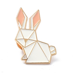 Blanco Pasador de esmalte de conejo de origami, broche de esmalte de aleación para ropa de mochila, dorado, blanco, 31.5x23x9.5 mm
