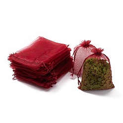 Dark Red Organza Gift Bags with Drawstring, Jewelry Pouches, Wedding Party Christmas Favor Gift Bags, Dark Red, 20x15cm