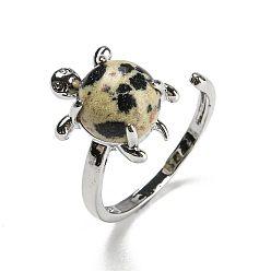 Dálmata del Jaspe Anillo de puño abierto de tortuga de jaspe dálmata natural, anillo de latón platino, tamaño de EE. UU. 8 1/2 (18.5 mm)