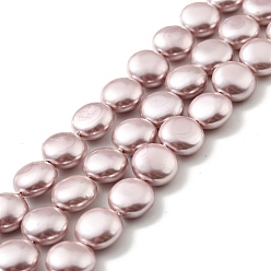 Lavender Electroplated Shell Pearl Beads Strands, Polished, Flat Round, Lavender, 9.5~10x5~5.5mm, Hole: 1mm, about 41pcs/strand, 16.14 inch(41cm)