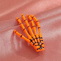 Orange Foncé Pinces à cheveux crocodile acrylique, accessoires de cheveux de main squelette gothique halloween pour femmes, avec les accessoires en fer, orange foncé, 70x40mm