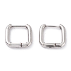 Stainless Steel Color 201 Stainless Steel Hoop Earrings, with 316 Surgical Stainless Steel Pin, Square, Stainless Steel Color, 14.5x15.5x3mm, Pin: 1mm