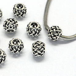 Antique Silver Alloy European Beads, Large Hole Beads, Rondelle, Hollow, Antique Silver, 11x9mm, Hole: 4.5mm