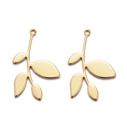 Real 18K Gold Plated Brass Pendants, Long-Lasting Plated, Leaf, Real 18K Gold Plated, 24x15x1mm, Hole: 1mm