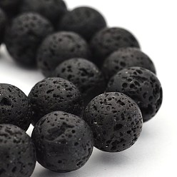 Черный Крашеные круглые бусины из вулканического камня, чёрные, 12 мм, Отверстие: около 2.5~3 мм, около 33 шт / нитка, 15.3 дюйм