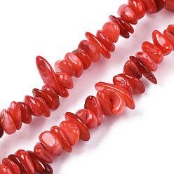 Crimson Natural Freshwater Shell Beads Strands, Dyed, Chips, Crimson, 0.4~4x6.5~20x4.5~8.5mm, Hole: 0.7~0.8mm, about 301~340pcs/strand, 30.94 inch~32.36 inch(78.6cm~82.2cm)