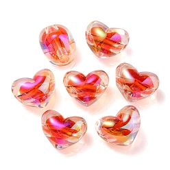 Roja Perlas europeas de acrílico transparente chapado en uv de dos tonos, abalorios de grande agujero, corazón, rojo, 14.5x18.5x14 mm, agujero: 4 mm