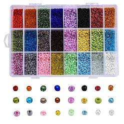 Mixed Color 24 Colors 8/0 Glass Seed Beads, Opaque Colors Lustered & Ceylon & Opaque Colours Seed & Frosted Colors & Colors Rainbow & Colours Lustered & Silver Lined & Transparent, Round, Mixed Color, 3mm, Hole: 1mm